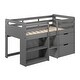 preview thumbnail 2 of 7, Grey Twin Loft Bed with Built-in Drawers and Bookshelf