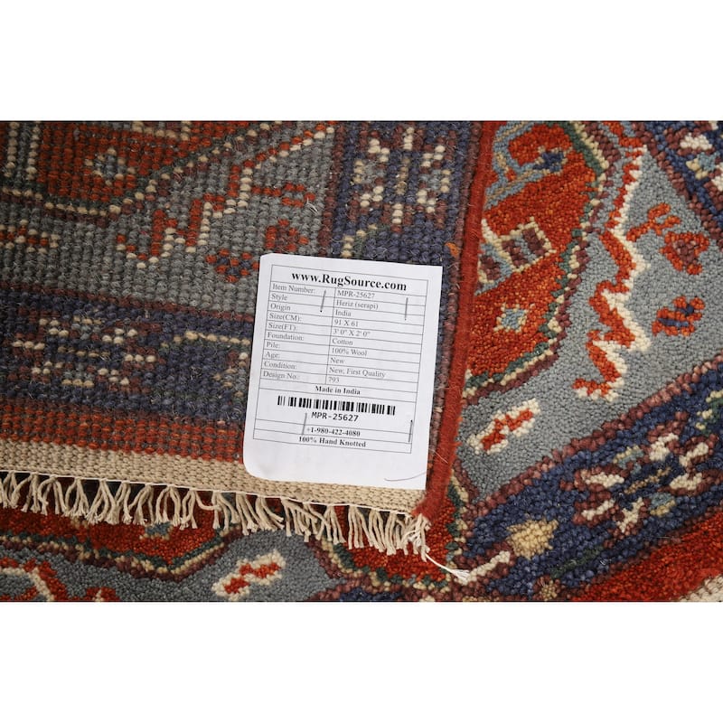 Orange Kazak Oriental Foyer Rug Hand-Knotted Wool Carpet - 2'0" x 3'0"