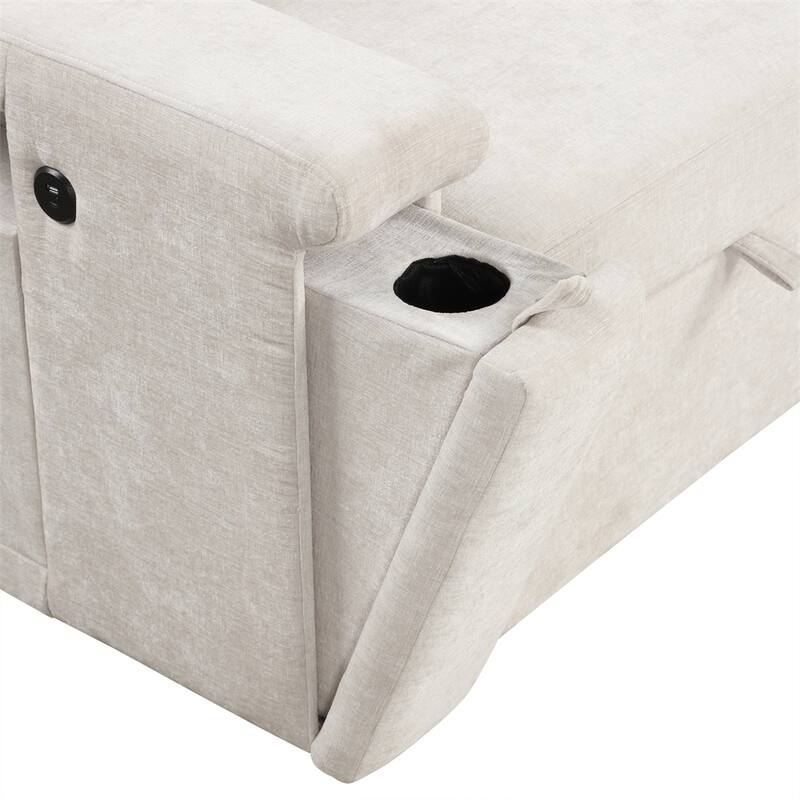 L-shaped Padded Modular Sofa w/Storage Space,USB Ports & Cup Holders
