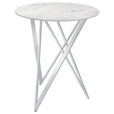 Coaster Furniture Bexter Faux White Marble and Chrome Metal Round Top Bar Table - 35.25"W x 35.25"D x 42.50"H