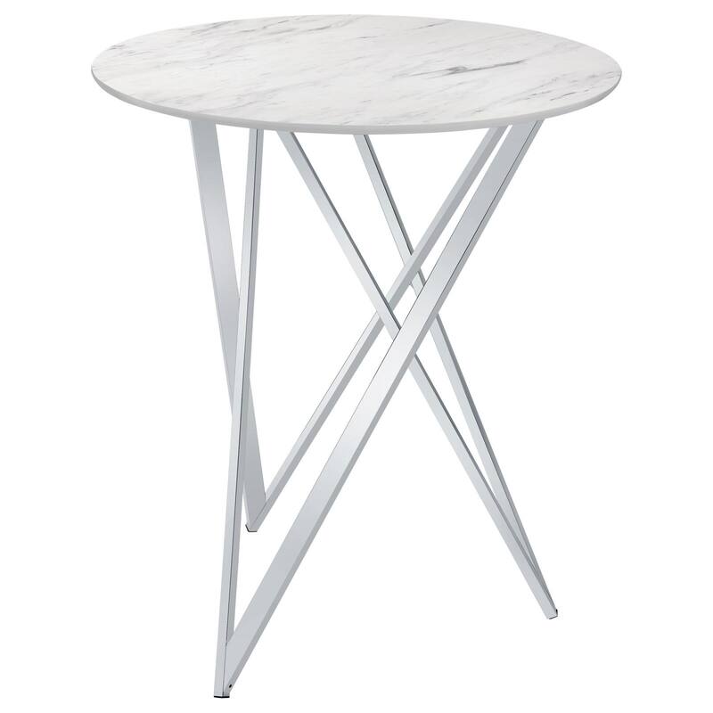 Coaster Furniture Bexter Faux White Marble and Chrome Metal Round Top Bar Table - 35.25"W x 35.25"D x 42.50"H