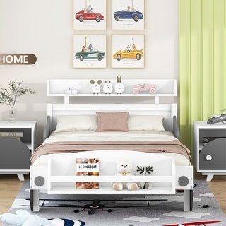 Twin Size Car-Shaped Platform Bed with Storage Shelf for Bedroom