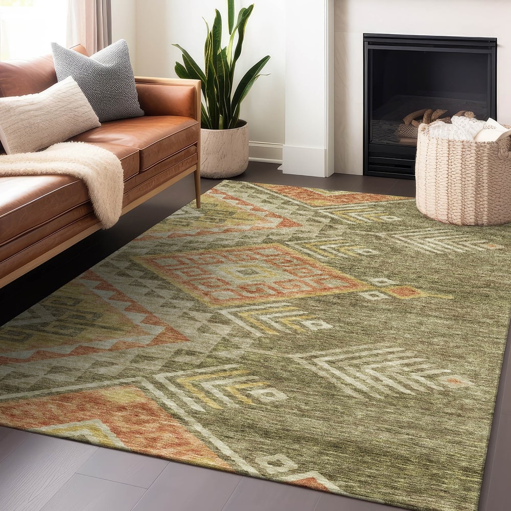 Machine Washable Indoor/ Outdoor Boho Tribal Chantille Rug