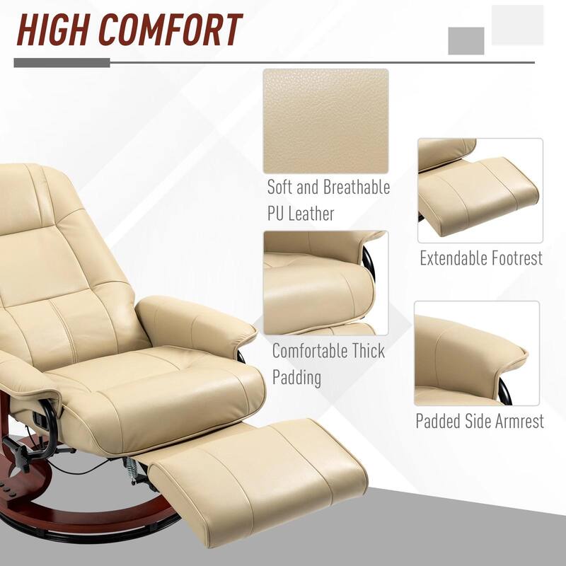 Faux Leather Recliner Chair, Swivel Recliner with Footrest, Armrest