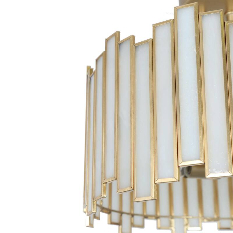 Modern Gold 3-Light Chandelier Metal Drum Semi-Flush Mount for Dining Room - 12.6" D x 10.2" H