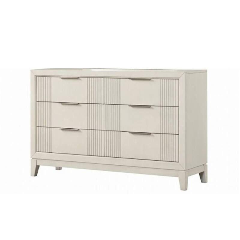 Toi Wide Dresser, 6 Drawers, Antique White Finished Solid Wood