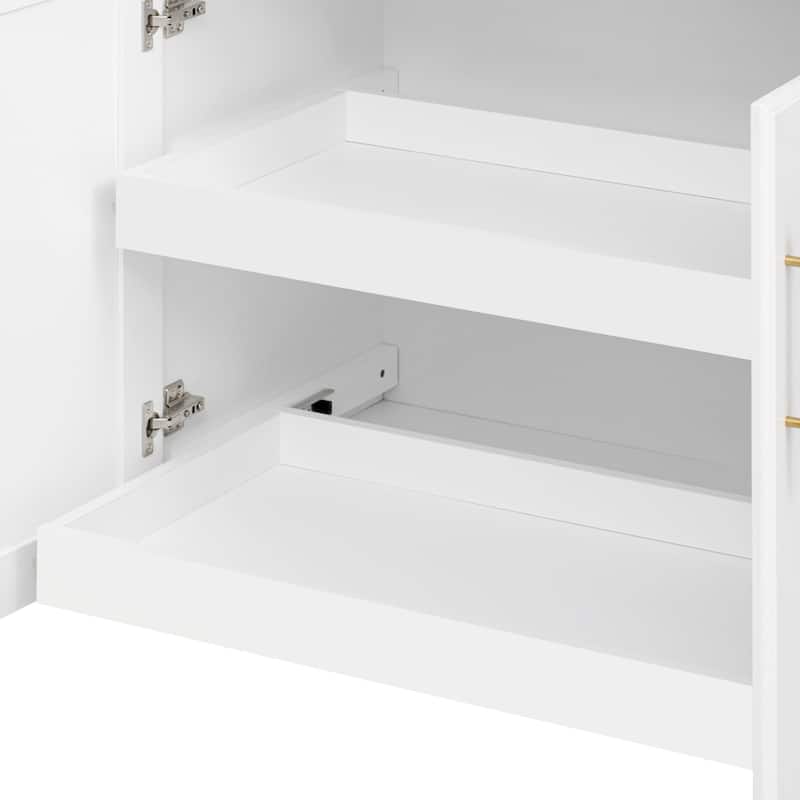 Rolling Kitchen Island Cart with 2 Pull Out Cabinet Organizers, Drop Leaf, Trash Can Storage, Power Outlet, Spice, Towel Rack