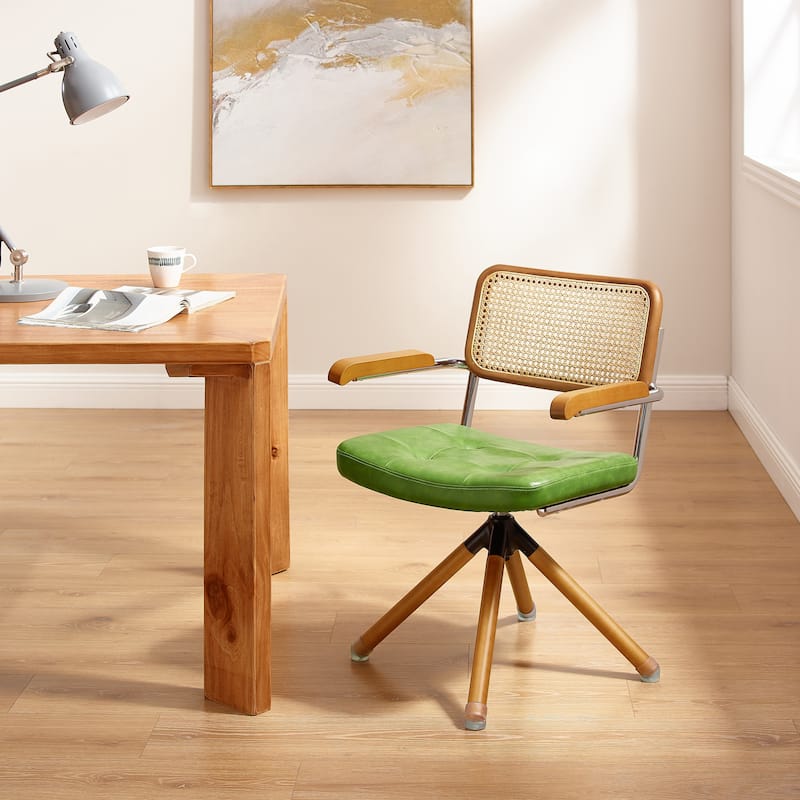 Art Leon Swivel PU Leather and Wooden Accent Chair