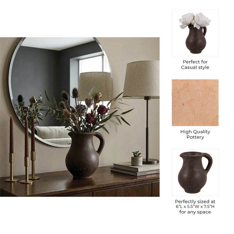 Rustic Pottery Table Jug Vase with Handles - 8"