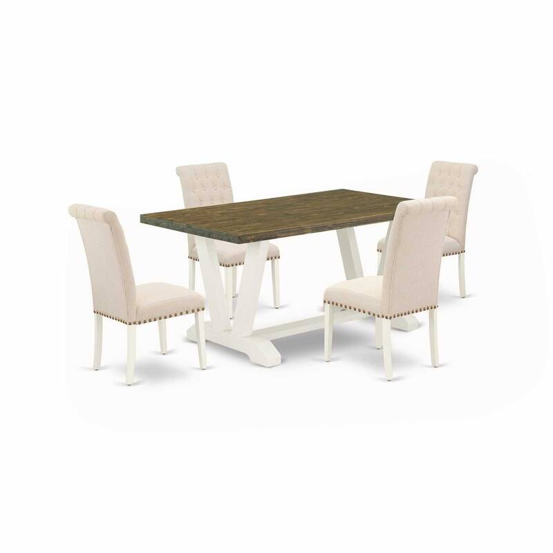 HomeStock 5-Piece Natural Oak Finish Solid Wood Top Dining table with 4 Chairs