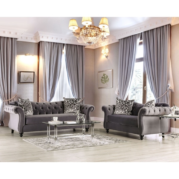 Grey tufted couch set discount