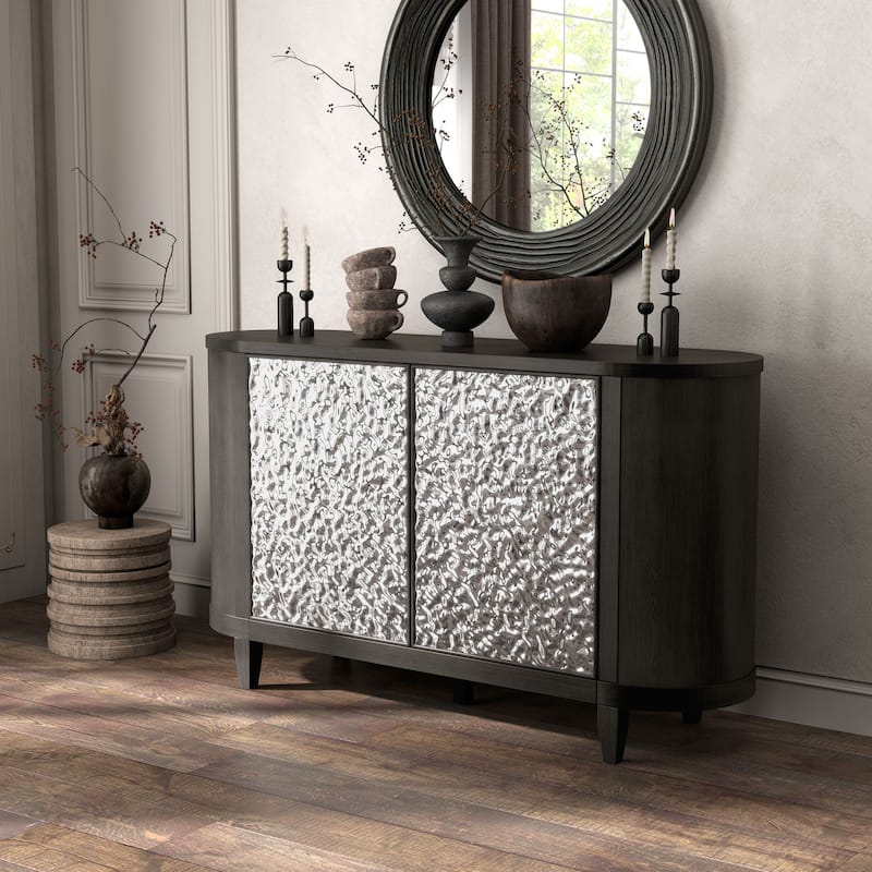 Furniture of America Piez Modern Ash Grey Wood 4-Shelf 2-Door Dining Server