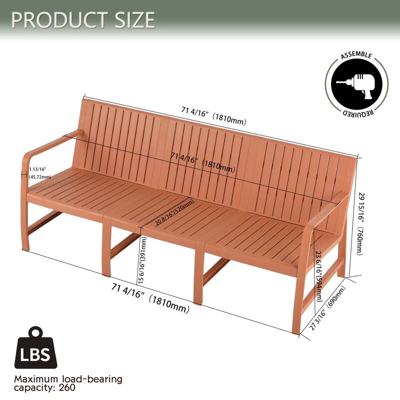 BNK Five-Piece Indoor/Outdoor PP Furniture Set, 3-Seater Sofa, 2 Chairs & 2 Coffee Tables, Easy Assembly Patio Conversation Set
