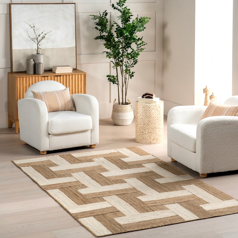 Nuloom Florentina Geometric Links Jute Area Rug - 5' x 8' - Natural - Rectangle