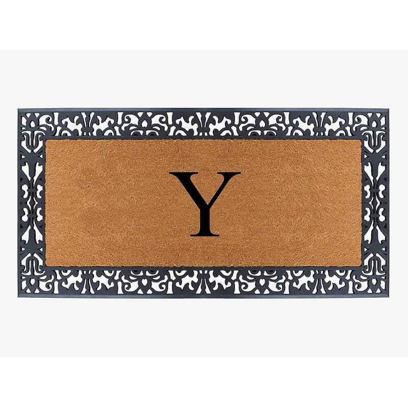 A1HC Rubber and Coir Paisley Border Heavy Duty Non-Slip Durable Double Door Monogrammed Doormat 30"X60" - Y