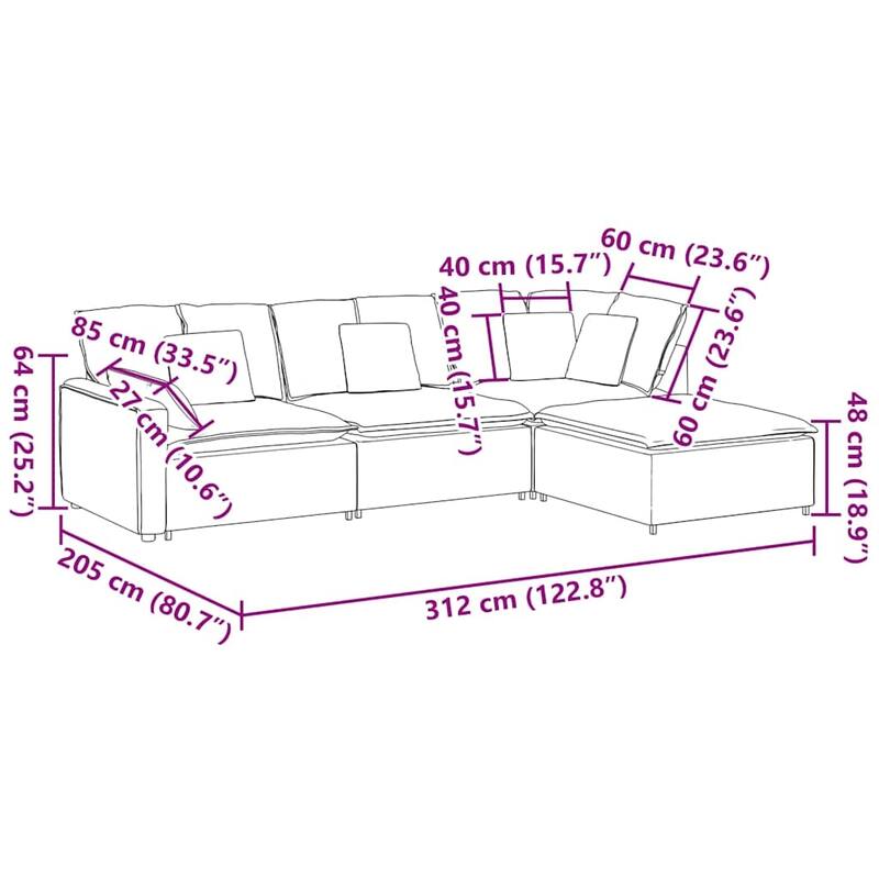vidaXL Modular Sofa with Footstool&Cushions Fabric Dark Gray - 122.8" x 80.7" x 25.2"