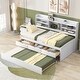 preview thumbnail 2 of 12, Classic Twin Size Wooden Captain Bed with Bookshelves, Drawers and Trundle, White Wash聽
