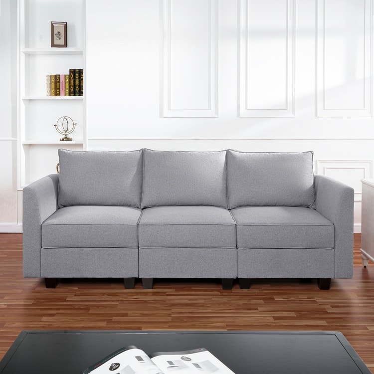Modular 3 Piece Sofa with Soft Comfortable Seating Linen Sofa Couch with Sturdy Wooden Frame Ideal for Small Spaces