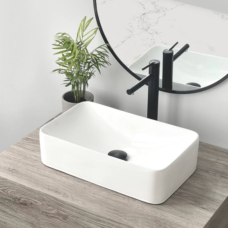 STYLISH Porcelain Rectangular 18-7/8-inches Vessel Ceramic Bathroom Sink - 19" x 11 1/2" x 5"