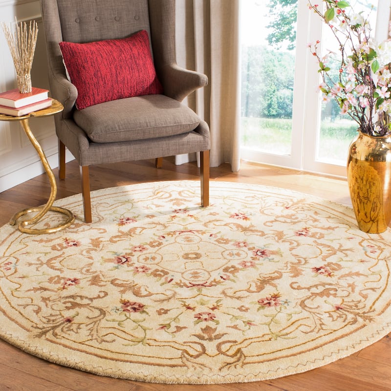 SAFAVIEH Handmade Empire Ffiona Traditional Oriental Wool Rug - 4' Round - Beige/Light Gold