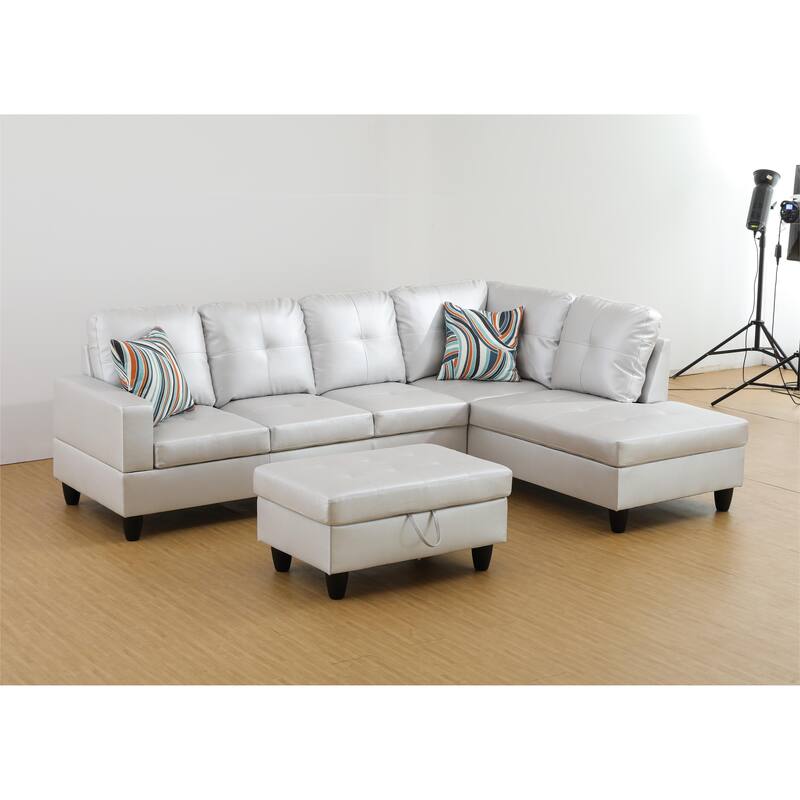 KISRAIS 103" Wide 3-Piece Vegan Leather Sectional Sofa Set - 103.5"W*74.5"D*35"H