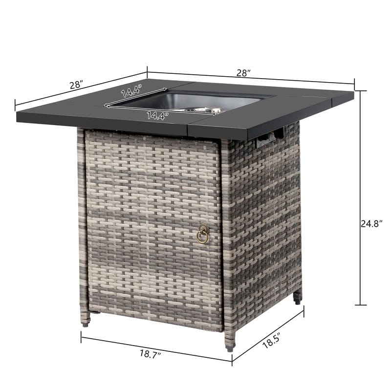 50,000 BTU 28 inch Outdoor Fire Pit Table Rattan - 28"x28"x24.8" WDH