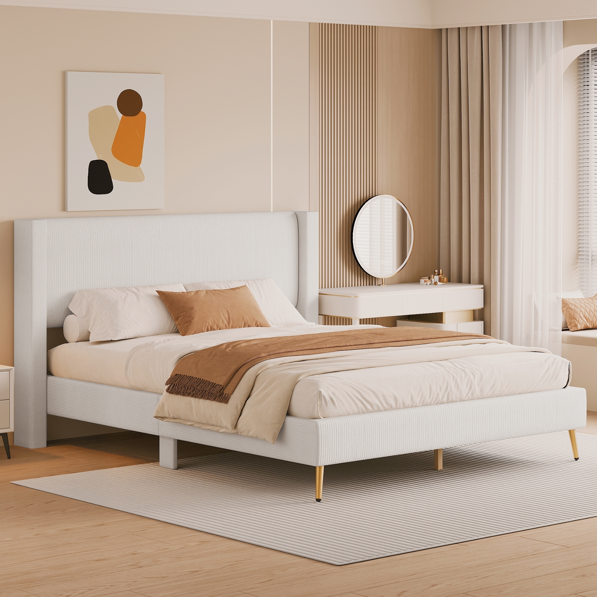 Queen Size Corduroy Platform Bed with Metal Legs Bed Bath Beyond 41255992