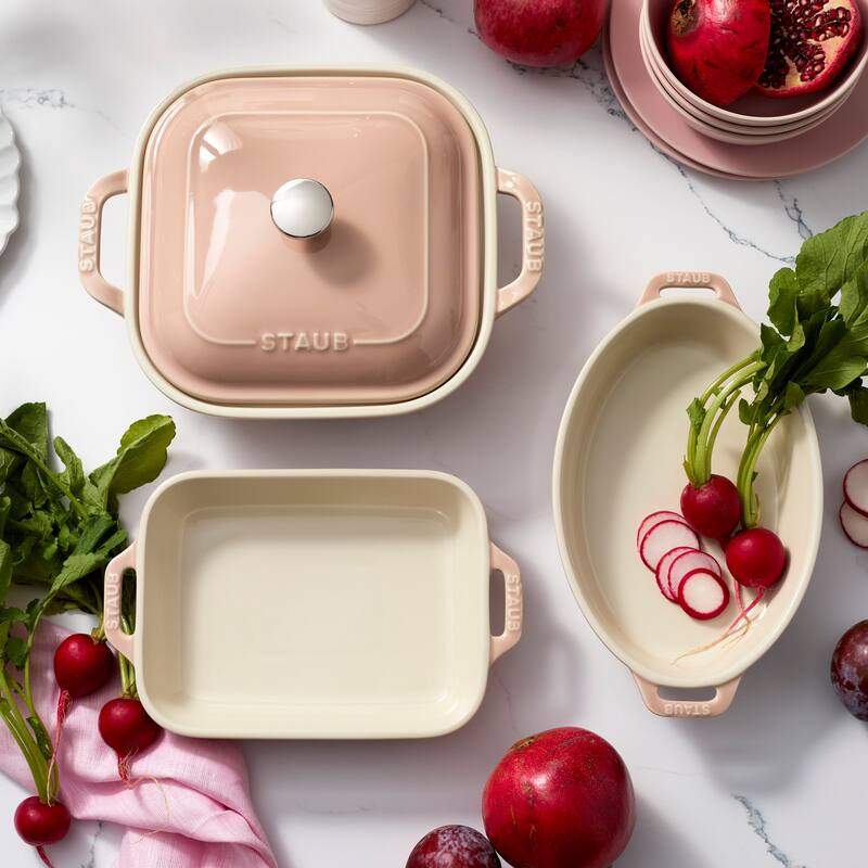 Staub Ceramic 4-pc Baking Pans Set, Casserole Dish with Lid, Brownie Pan, Pastel