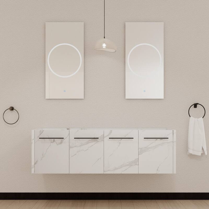 Modern 60 Inch Wall-Mounted Bathroom Vanity Base with Soft-Close Doors, No Sink Included - White