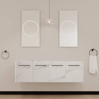 Modern 60 Inch Wall-Mounted Bathroom Vanity Base with Soft-Close Doors, No Sink Included