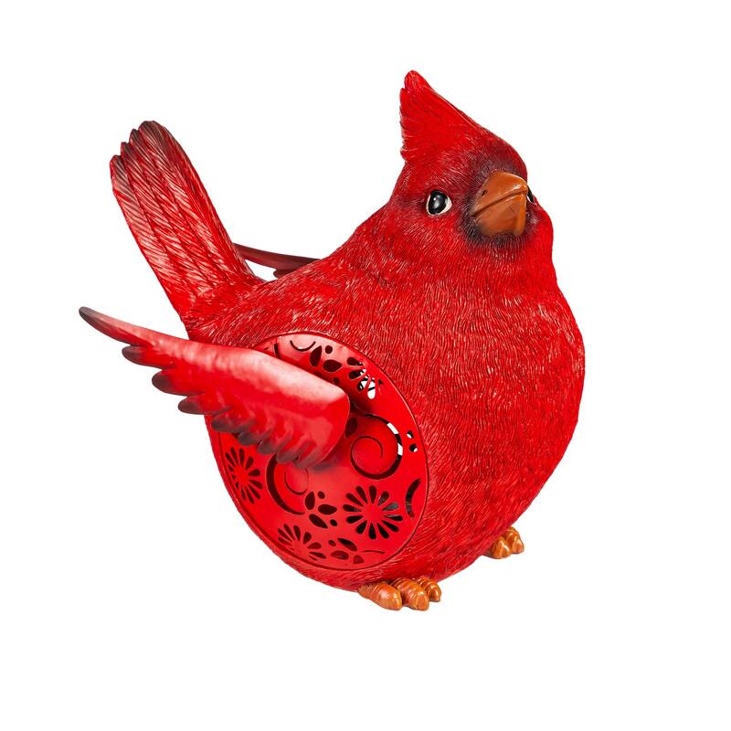 9 in. Solar Engraved Cardinal Resin Garden Statue