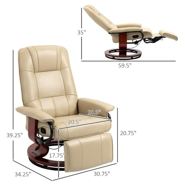 dimension image slide 0 of 7, HomCom Faux Leather Adjustable Manual Swivel Base Recliner Chair with Comfortable and Relaxing Footrest