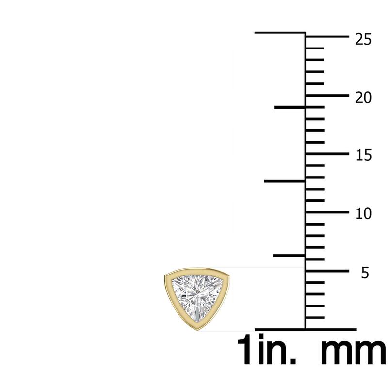 Marquee Lab Grown 1 Carat Trillion Shaped Bezel Set Solitaire Diamond Earrings in 14K Yellow Gold