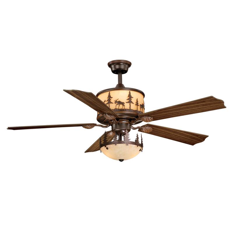 Yellowstone 56-in Rustic Moose Bronze Ceiling Fan and Remote - 56-in W x 18-in H x 56-in D