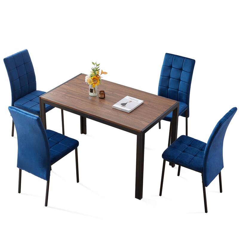 5-Piece of Dining Set Including Velvet High Back Nordic Dining Chair & Creative Design MDF Dining Table