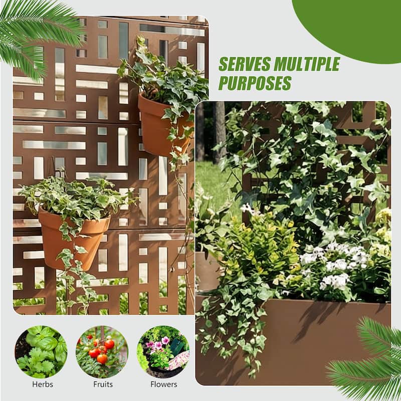 Metal Movable Planter Box with Trellis Privacy Screen Lockable Wheels