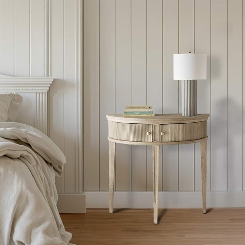 Roomfitters 36 Inch Storage Console Table, Demilune Entryway Accent Table with Interior Storage for Living Room, Reclaimed Wheat