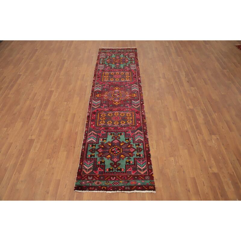 Hand Knotted Oriental 100% Wool Carpet Traditional Tribal Greys & Charcoal Ardebil Runner Rug - 10' 1'' X 2' 7''