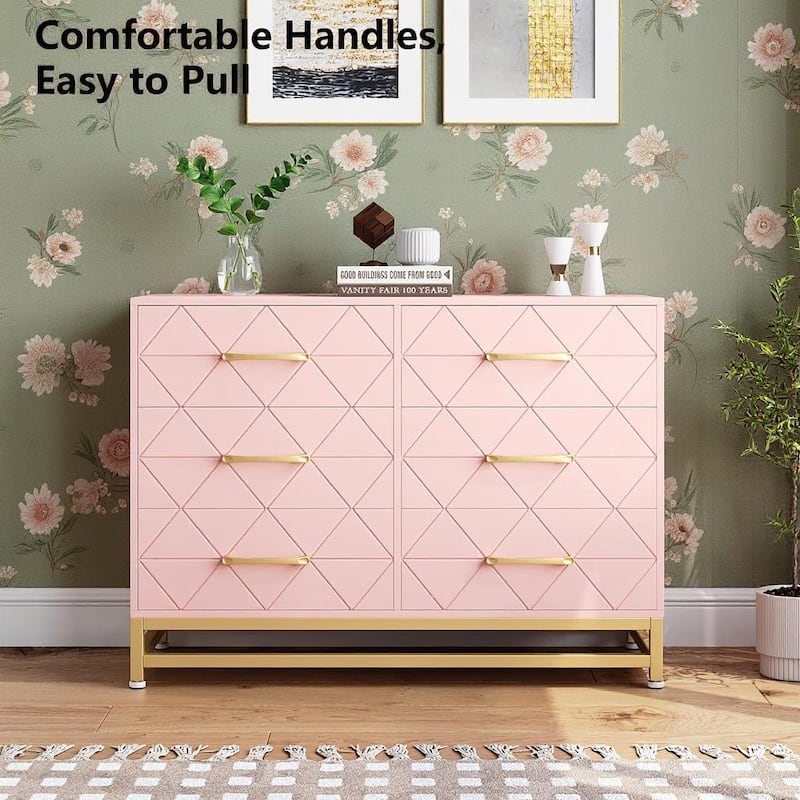 6 Drawer Wooden Dresser, with Metal Handle