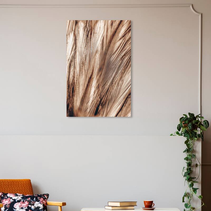 Wynwood Studio Canvas Animals Copper Brown Feather Gold and Modern & Contemporary Wall Art Canvas Print - 30 x 20