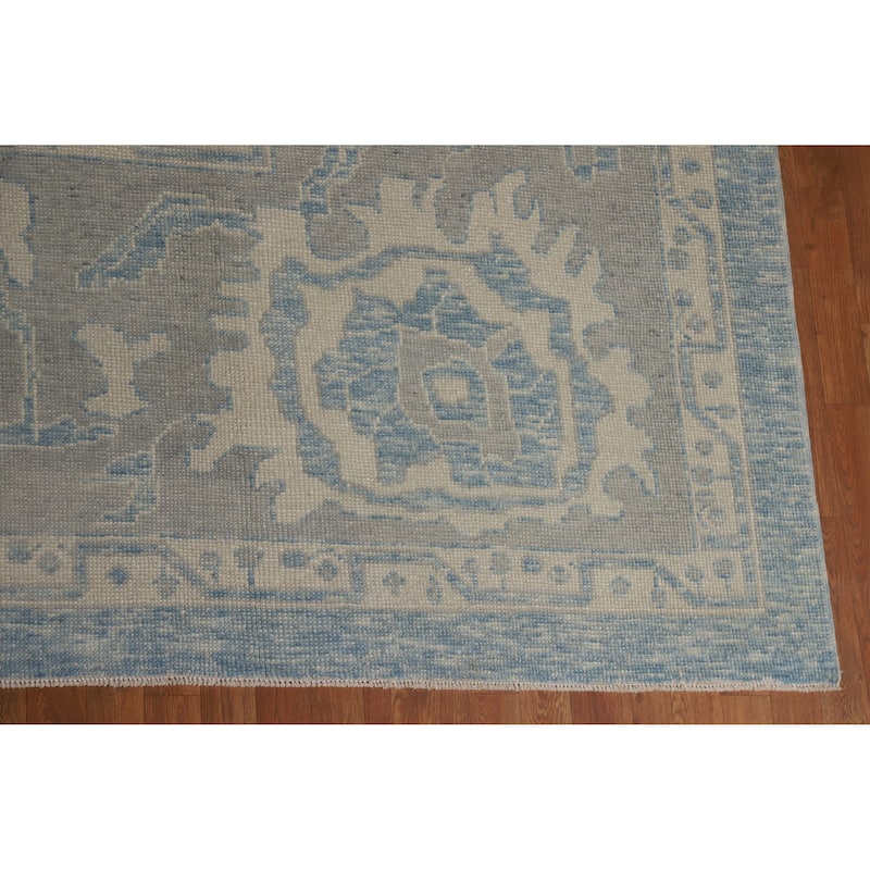 Hand Knotted Oriental 100% Wool Carpet Transitional All-Over Navy Blue & Blues Oushak Area Rug - 17' 7'' X 13' 6''