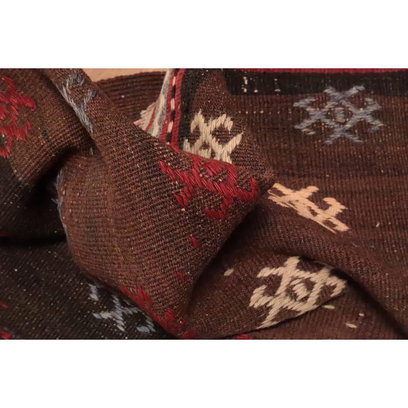 Hand Woven Oriental 100% Wool Carpet Southwestern Tribal Brown Kilim Runner Rug - 9' 3'' X 3' 6''