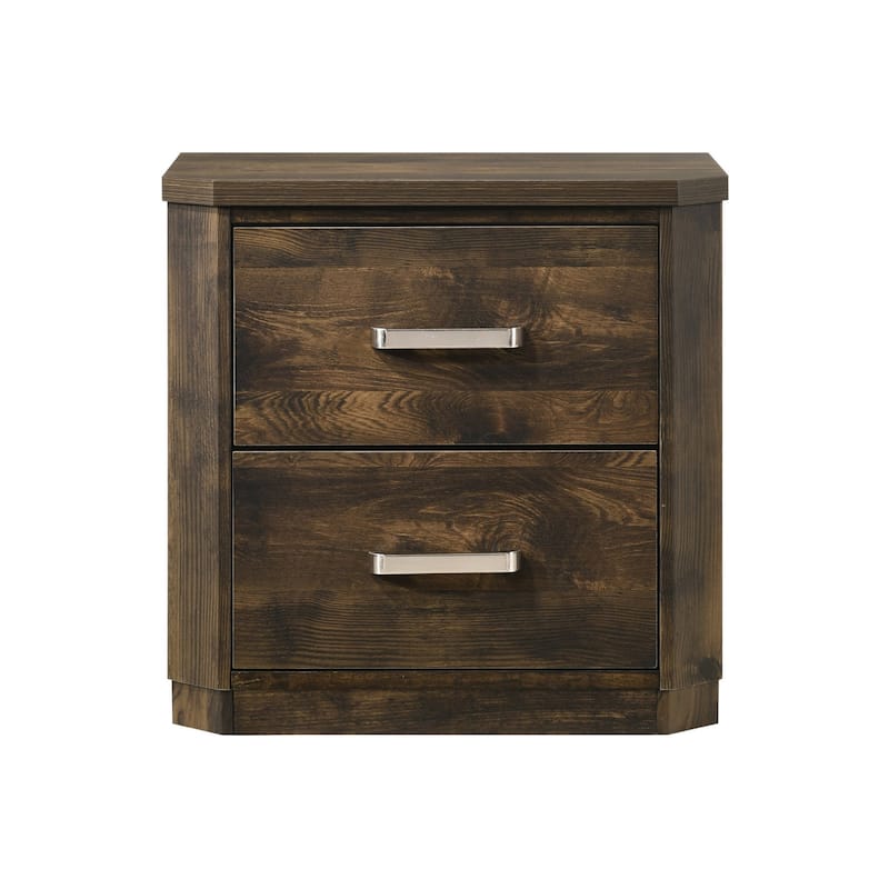 2 Drawers Wooden Nightstand in Rustic Walnut Finish