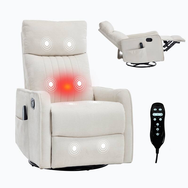 Heat Massage Manual Recliner Chair with Rocker and Swivel in Fabric for Living Room