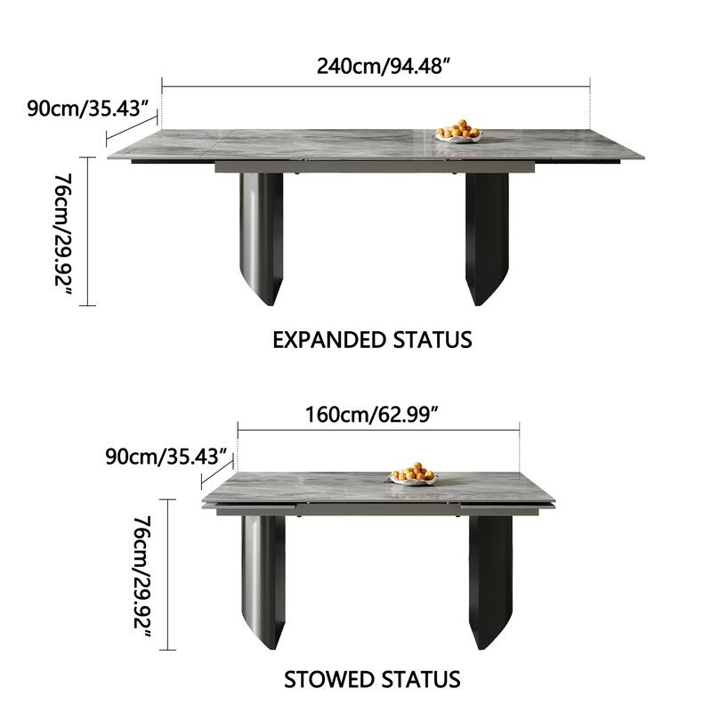9 - Piece 94.48'' Extendable Sintered Stone Dining Table with 8 Chairs Dining Set