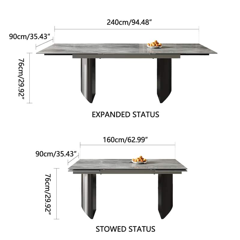 9 - Piece Extendable Sintered Stone Top Double Pedestal Dining Set With 8 Fabric Chairs