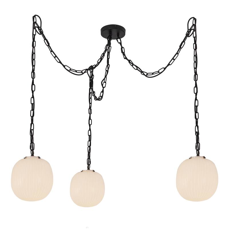 Alora Lighting MP579712 Cherise 3 Light 12" Wide Multi Light Pendant - Matte Black / Glossy Ribbed Opal Glass