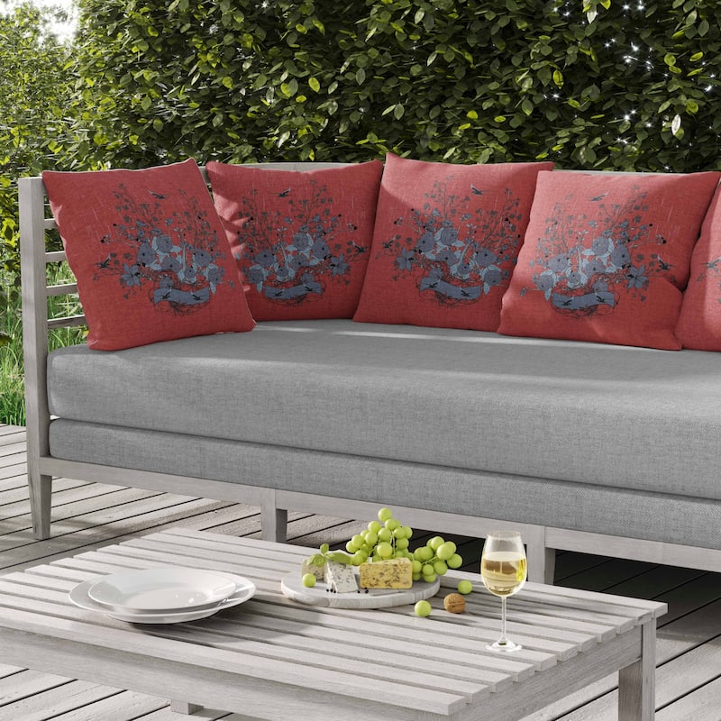Elegant Floral Bouquet Indoor/Outdoor Reversible Throw Pillow Pink and Gray