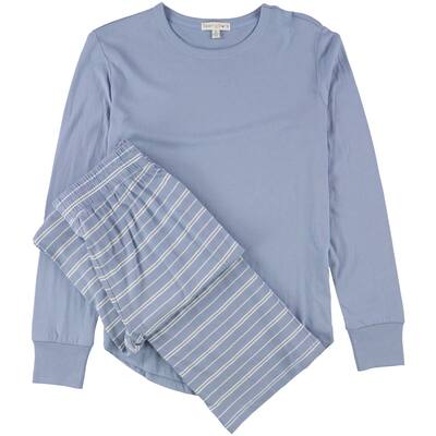 Seeing Stars Womens 2-Pc. Solid and Stripes Pajama Set, Blue, Medium