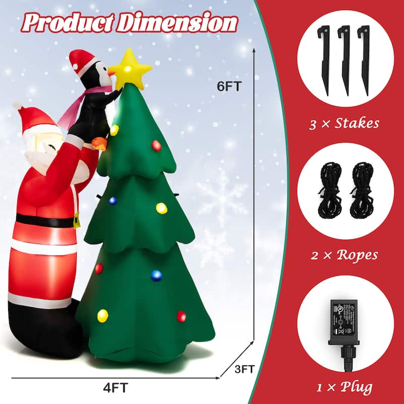 Gymax 6FT Christmas Inflatable Tree Santa Claus & Penguin Decor w/ Air - See Details